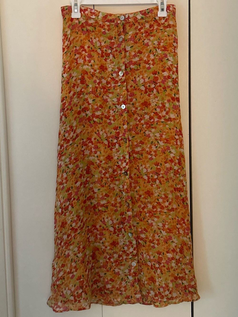 Coldwater Creek Floral mother of pearl Button-Front Maxi Skirt S